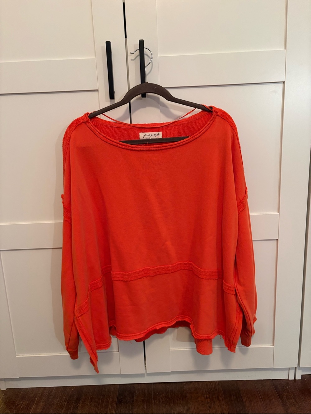 Free People Bright Orange Relaxed Raw-Edge Sweatshirt